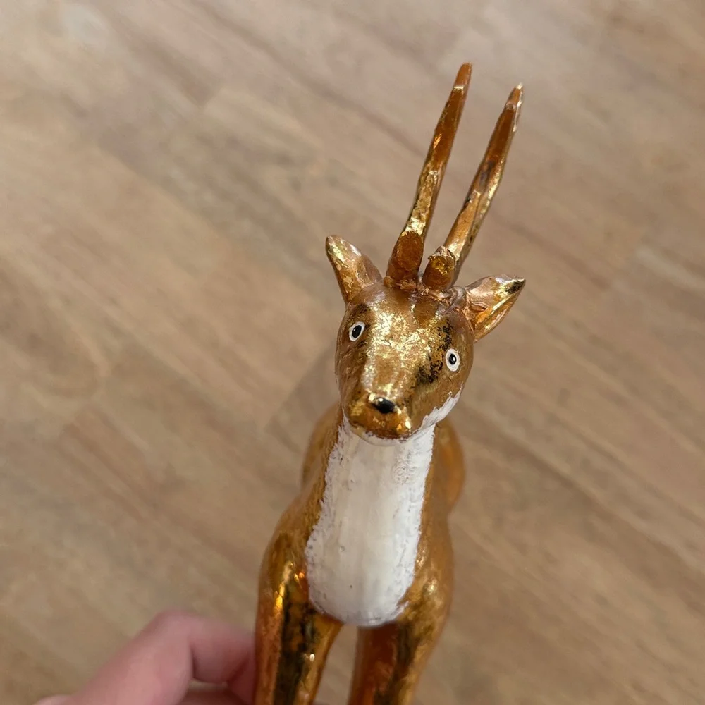 Wondershop gold and white painted ceramic reindeer Christmas figurine decorative